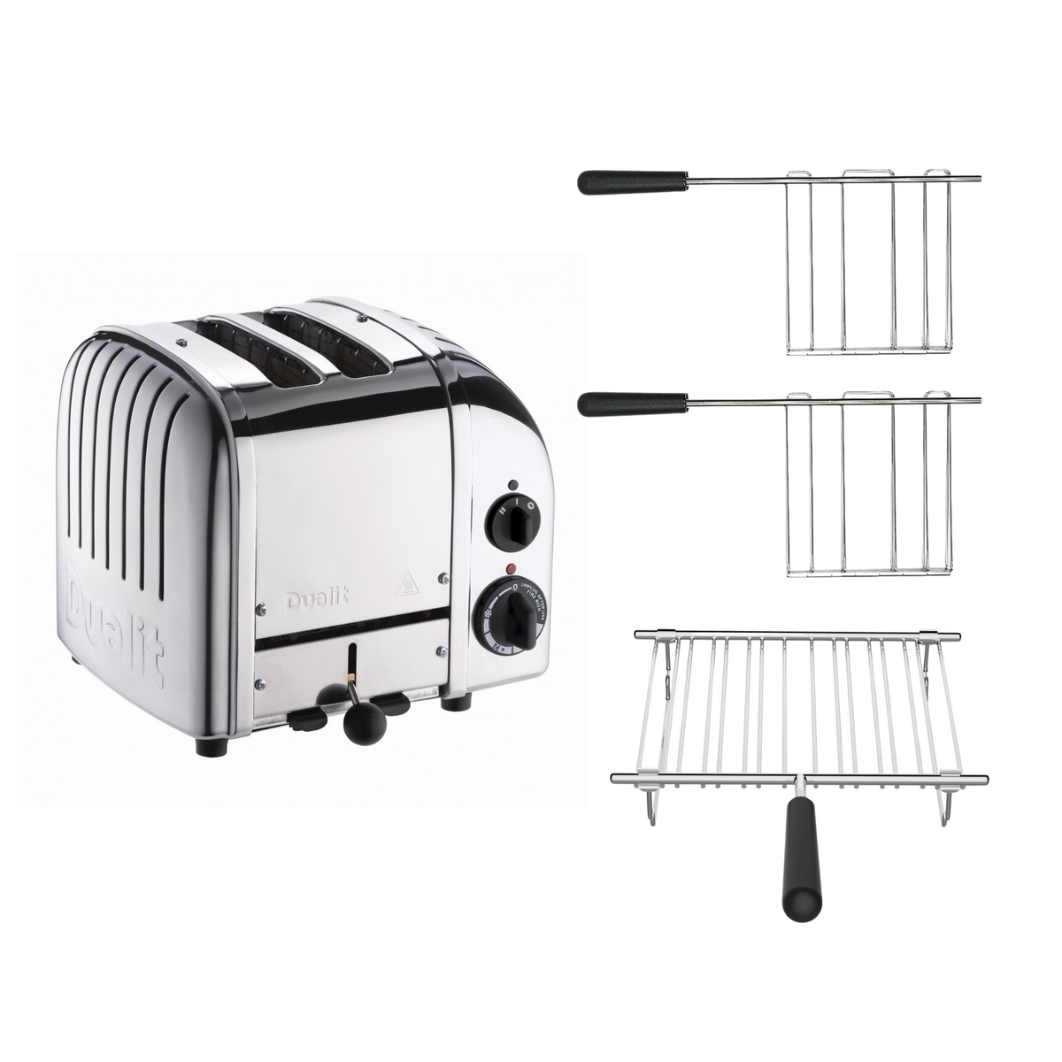 Dualit Toaster Paket 3, 2er Toaster mit zwei Sandwichzangen und Brötchenaufsatz