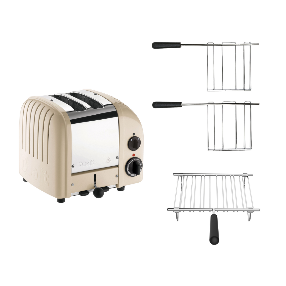 Dualit Toaster Paket 3, 2er Toaster mit zwei Sandwichzangen und Brötchenaufsatz
