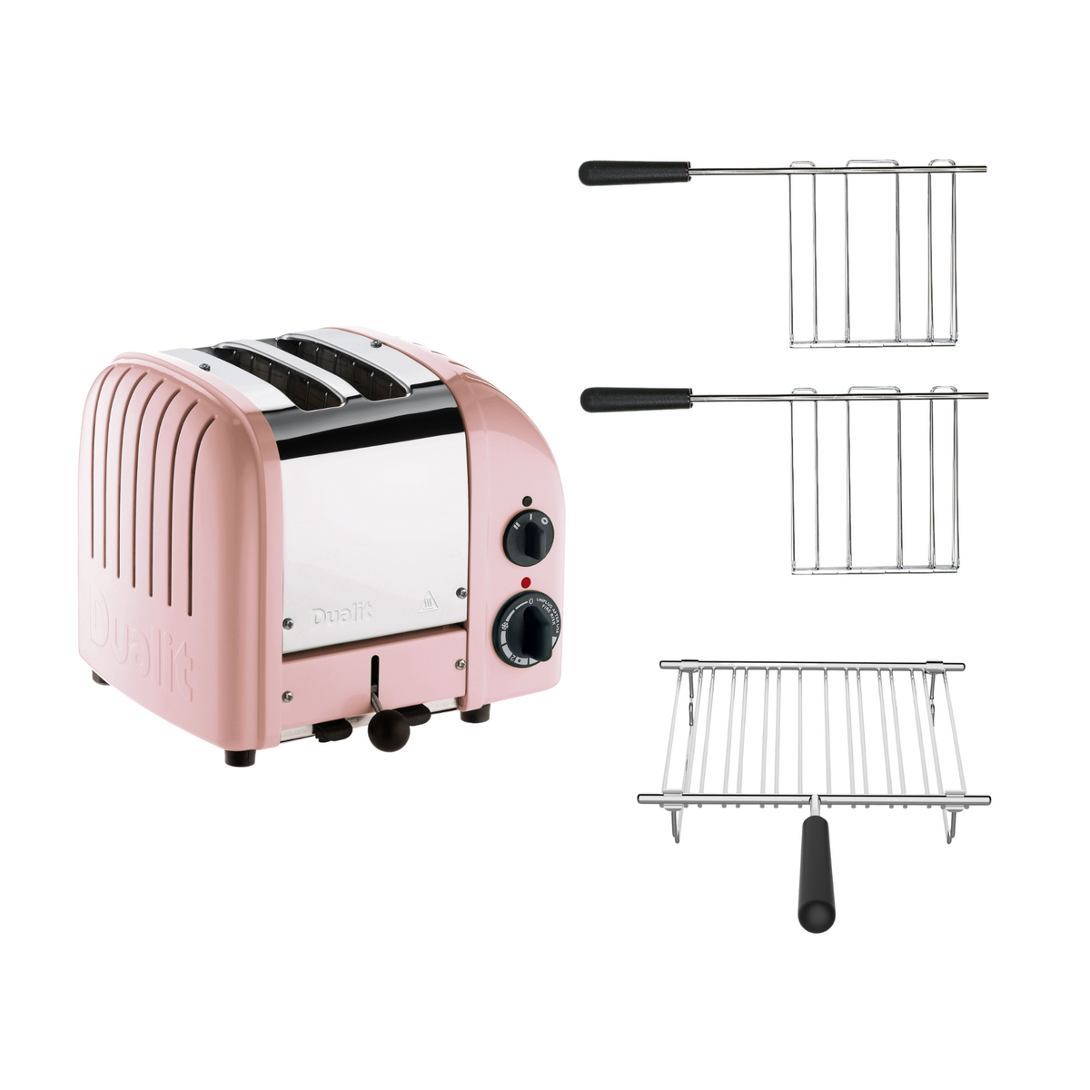 Dualit Toaster Paket 3, 2er Toaster mit zwei Sandwichzangen und Brötchenaufsatz
