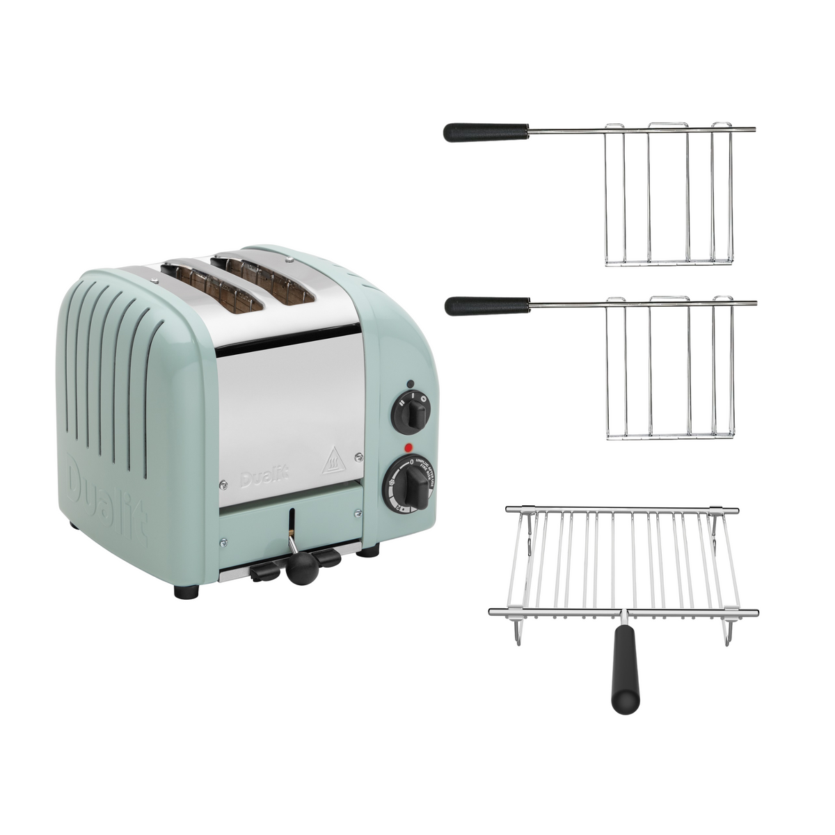 Dualit Toaster Paket 3, 2er Toaster mit zwei Sandwichzangen und Brötchenaufsatz
