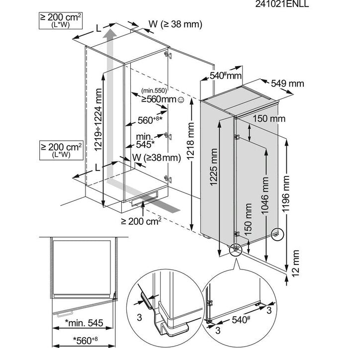 Einbau-Kühlschrank, EEK E, 123 cm hoch, NKS123E07S