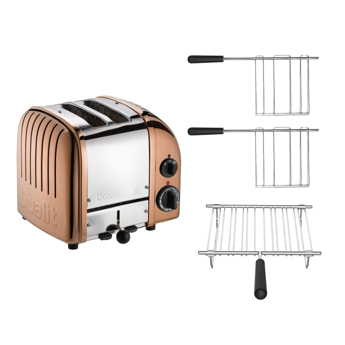 Dualit Toaster Paket 3, 2er Toaster mit zwei Sandwichzangen und Brötchenaufsatz